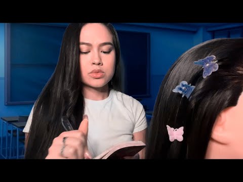 ASMR: Girl In Back Of Class Plays In Your Hair During Movie | Hair Braiding Styling | Hair Roleplay