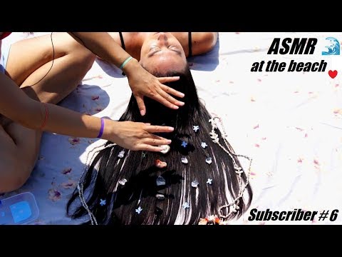 ASMR AT THE BEACH!! (Subbie #6) Hair Brushing/ Styling, Scalp + Neck Massage, HAIR ART, OCEAN WAVES