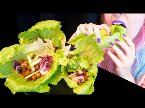 ASMR: Crunchy Chickpea Lettuce Wraps & Tzatziki | Big Bites ~ Relaxing Eating [No Talking|V] 😻