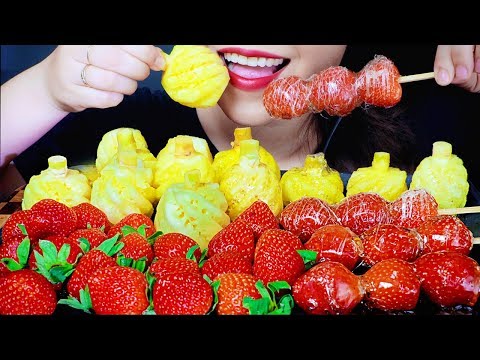 ASMR Thailand's mini pineapple and Korean strawberry tanghulu EATING SOUNDS | LINH-ASMR