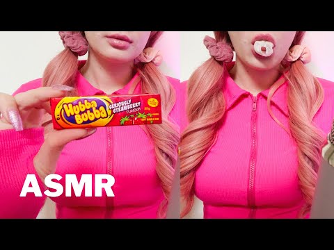 ASMR Bubble Gum Chewing & Popping 🍓 Hubba Bubba Bubble Gum