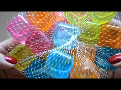 ASMR Neon Ice Cubes in Net . Close Up Sounds & Visuals . Whispering