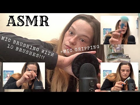ASMR mic brushing with 10 different makeup brushes - mic gripping 🎙LOUD