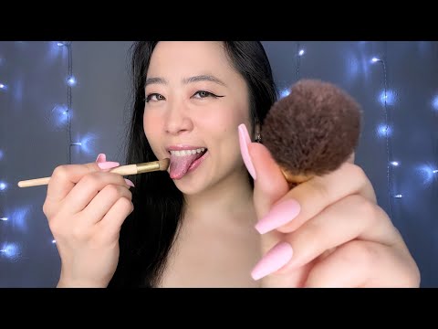 ASMR Spit Painting with Makeup Brushes (Mouth Sounds, Whisper)