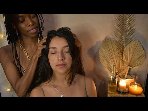 ASMR HEALING Head Massage, Oil Scalp treatment, Hands Massage - She fell Asleep - Energy cleansing