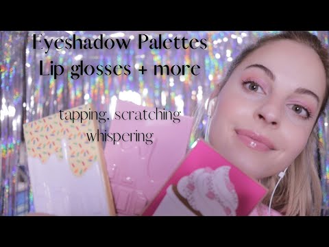 ASMR - Eyeshadow Palettes🍫🎨, Lip glosses (tapping, scratching on them + whispering)-Revolution Haul
