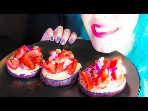 ASMR: Balsamic Eggplant Steaks w/ Cheese Sauce & Tomato Salad ~ Relaxing Eating [No Talking|V] 😻