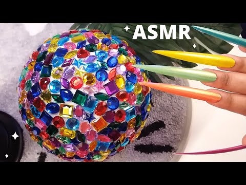 ASMR Gem Scratching and Gem Tapping with Extremely Long Nails, Nail Tapping - No Talking