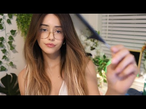 ASMR - Lovely Girl gives you a Haircut and Shave🍷 ☀️ (scissors, blow dryer, shaving cream)