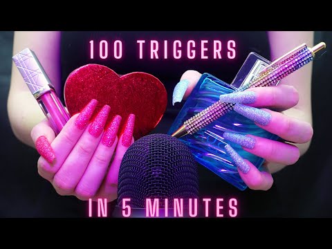 Asmr 100 Triggers in 5 Minutes - Asmr Challenge No Talking for Sleep with Long Nails - 4K