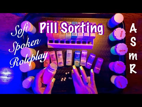 ASMR Caregiver fills pill organizer (Soft spoken Role play) Pill sorting/Bottle lids