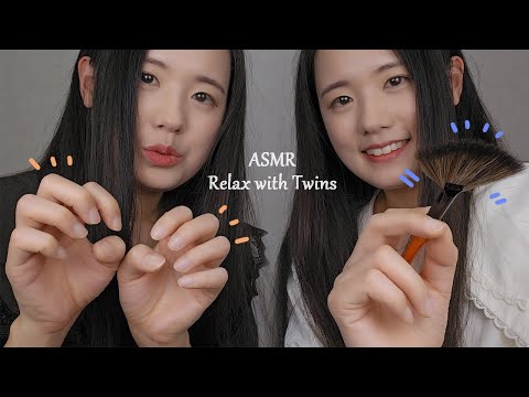 ASMR Relax with Twins😴 Brushing You & Hand Movement | Ear Blowing & Mic Brushing (1Hr, No Talking)