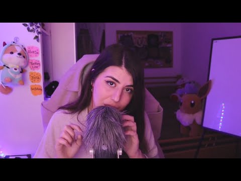 ASMR Scratching Fluffy Mic With Gentle Whispers ("Shhh" , "It's Okay", And More)