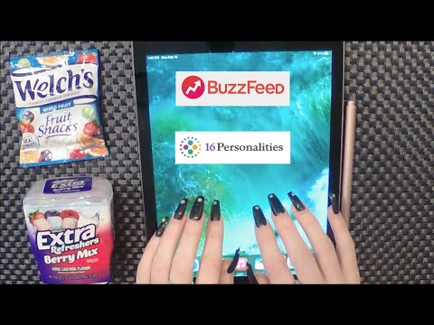 ASMR Gum Chewing & Eating Fruit Snacks | Taking  Buzzfeed Test & 16 Personalities On Ipad |Whispered