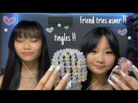 ASMR my friend tries to give me tingles !! ♡₊˚ 🦢・₊✧⋆⭒˚｡⋆ (slime at the end)