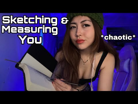 ASMR chaotic sketching and measuring you - with MOUTH SOUNDS (soft spoken lofi)