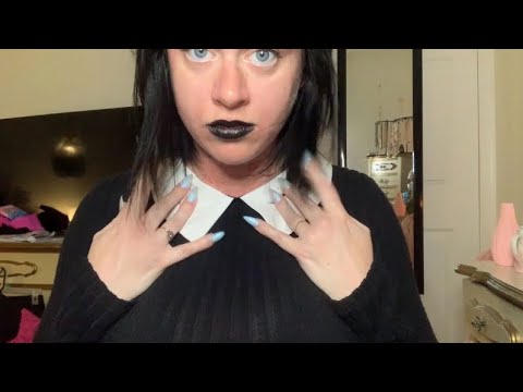 ASMR Wednesday Cosplay- Hair Play, Dress Scratching, Stomach Scratching (no talking)