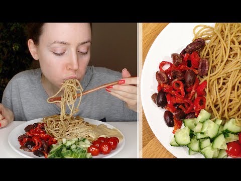 ASMR Whisper Eating Sounds | Pesto Spaghetti, Olive Tapas & Hummus
