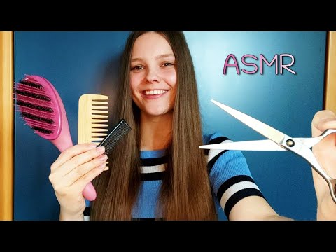 ASMR Hair Cut on My Hair - Hair Cutting, Brushing, Combing and Whispering ​💇‍♀️​