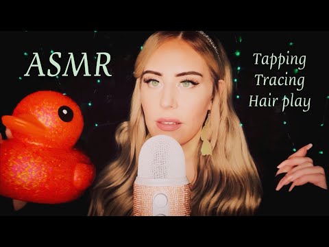 ASMR ✨ Tapping (glass & plastic), tracing, & hair play (some mouth sounds) for 100% tingles & sleep!