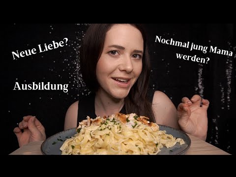 ASMR MUKBANKG • Chicken Alfredo Pasta • und eure Fragen | ASMR EATING in German/Deutsch