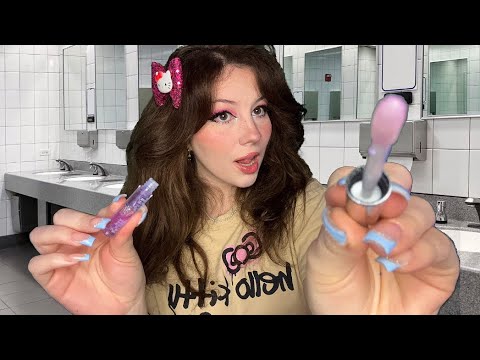 ASMR Hello Kitty Girl✨Gives You Ultimate MAKEOVER🎀 (in the school bathroom)📚