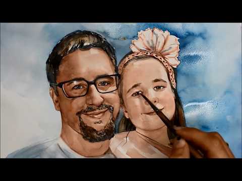 time lapse video of watercolor portrait painting