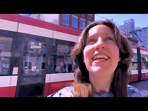 ASMR touring around streetcar CN Tower English Canada on Queen St. West