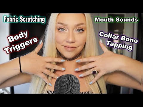 ASMR | Body Triggers & Clothing Scratching (Fast Collarbone Tapping, Mouth Sounds and more)