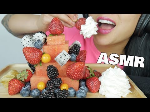 ASMR WATERMELON FRUIT CAKE + WHIPPED CREAM (EATING SOUNDS) NO TALKING | SAS-ASMR