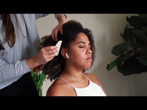 ASMR curly hair play, light touch and massage on Brooke (whisper)