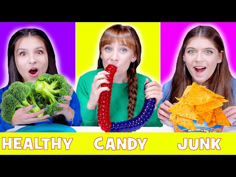 ASMR Junk Food VS Healthy Food VS Candy Challenge By LiLiBu