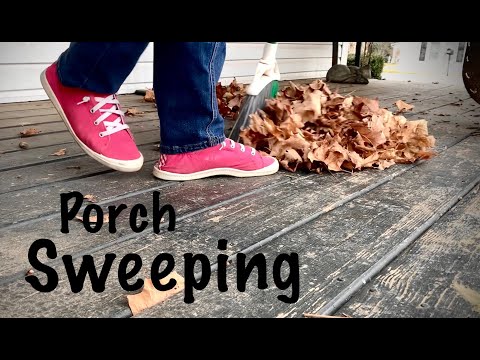 ASMR Sweeping my front porches (No talking only) Sweeping leaves & dirt on a cold winter day.