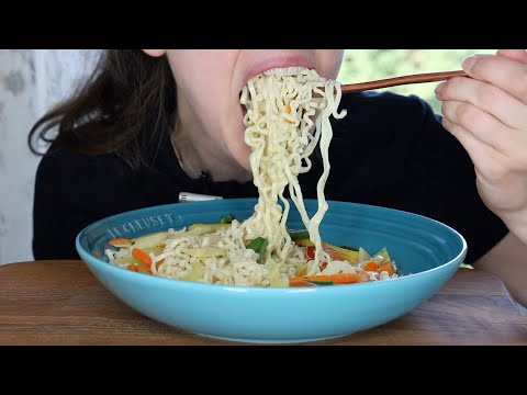 ASMR Whisper Eating Sounds | Stir Fry Curry Noodle Wok
