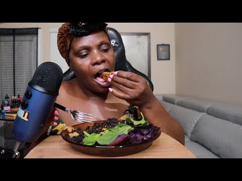 Spicy Fried Chicken Rice (Vegetarian) ASMR Eating Sounds