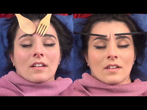 Amazing ASMR Face Massage, Chopsticks, Fork, Spoon