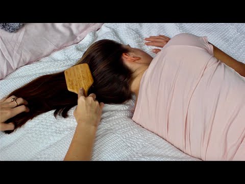 ASMR | Sleepy, relaxing hair brushing (whispering & fabric sounds) 😴