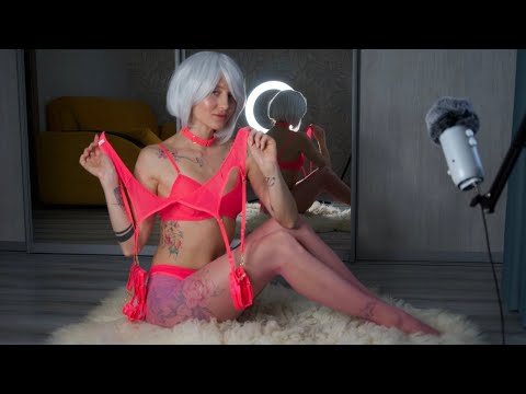 Pink See Through Lingerie Try on with Nylon Stockings and Pantyhose. Lingerie + Nylon Tights. ASMR.