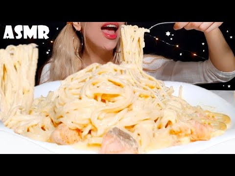 ASMR | Cheesy Creamy Fettucini ALFREDO (SOFT STICKY EATING SOUNDS) MUKBANG