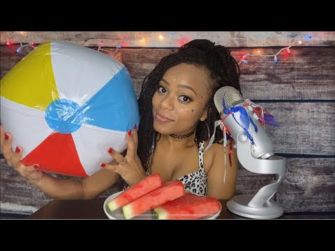 ⛱ ASMR ⛱ Beach Ball Inflating & Deflating (Request) with 🍉 Watermelon Eating 😋☀️❤️