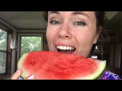 ASMR Whisper Ramble and Eating Watermelon- Mouth Sounds