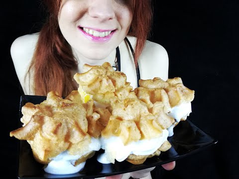 ASMR | CREAM PUFFS | CHOUX WITH PEACH & WHIPPED CREAM | WINDBEUTEL (No Talking) | Eating Sounds