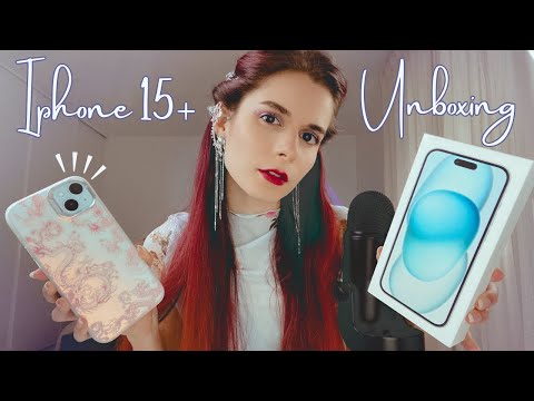 ASMR iPhone 15 Plus Blue | UNBOXING & Accessories + Triggers Sounds