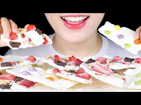 ASMR Frozen Greek Yogurt Bark | Icy Crunch | Eating Sounds Mukbang