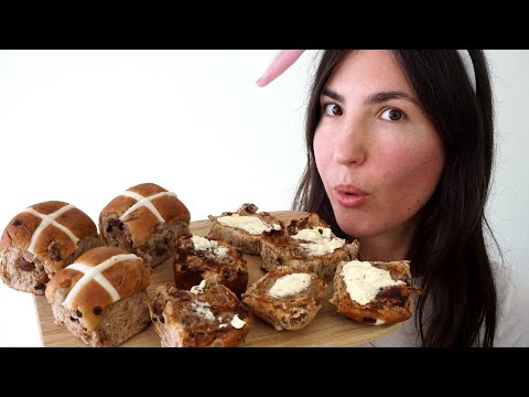 ASMR Eating Sounds: Easter Hot Cross Buns (Mostly No Talking)
