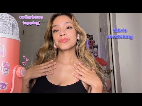 ASMR COLLARBONE TAPPING + FABRIC SCRATCHING & SKIN RUBBING🥰😊✨ (mouth sounds,trigger words)
