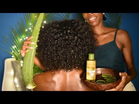 ASMR EXTREME RELAXATION_ Afro Hair, Shampoo, Aloe GEL, Shoulders Massage, Comb, Brush, Real person