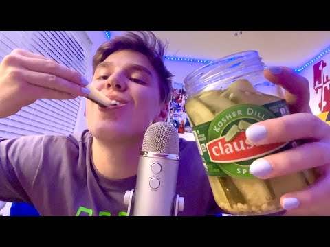 ASMR pickle eating and nail tapping (crunchy chewing sounds)