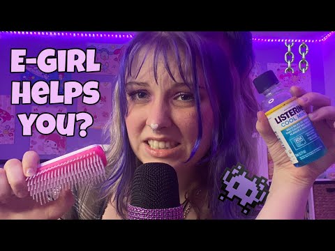 ASMR toxic e-girl takes care of you at a party roleplay… she helps you? river rejected you?! 👾⛓💀🔮