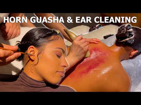 ASMR: Relaxing CHINESE HORN GUASHA MASSAGE and EAR CLEANING!